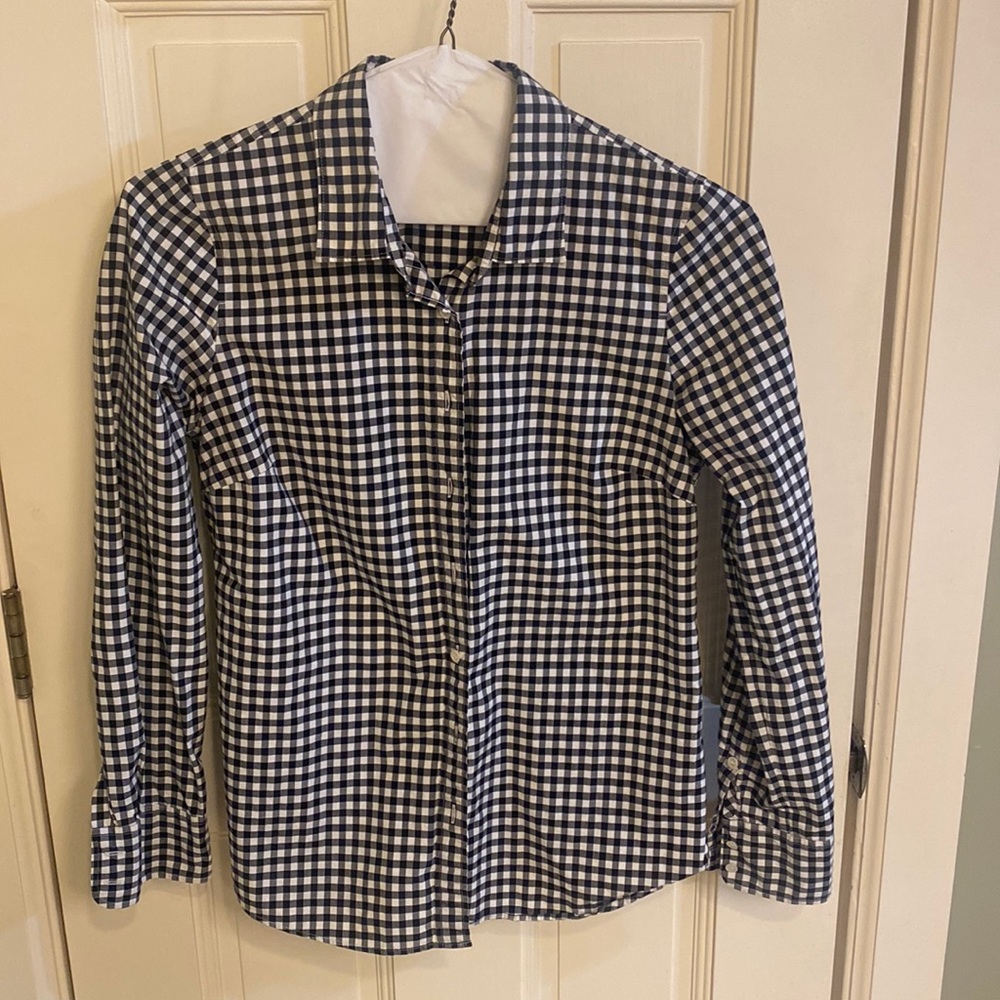 J crew gingham black and white button up size 4
